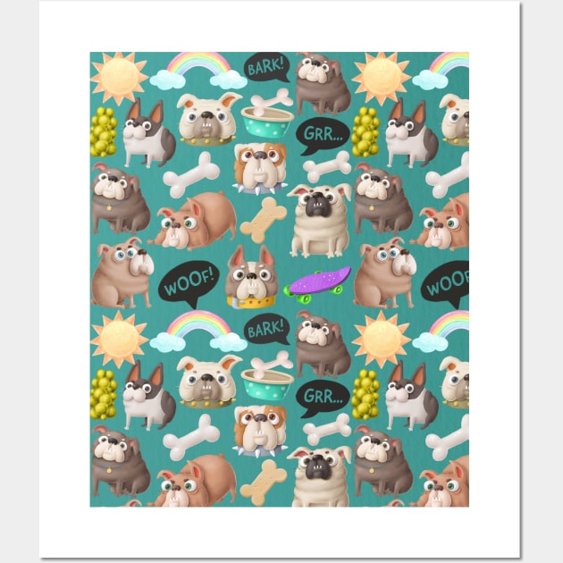 Cute bulldogs pattern Wall Art by Athikan